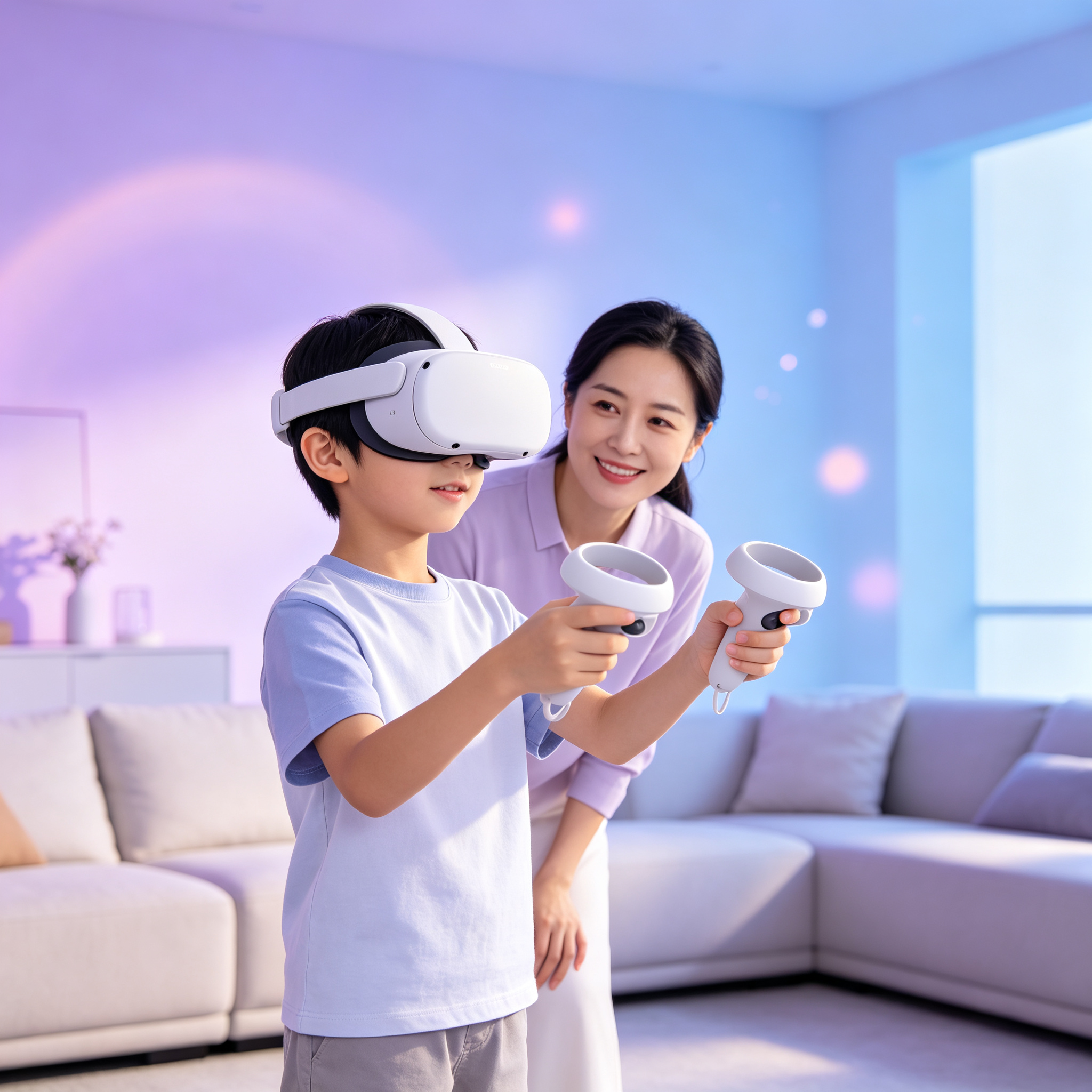 孩子佩戴VR设备训练
